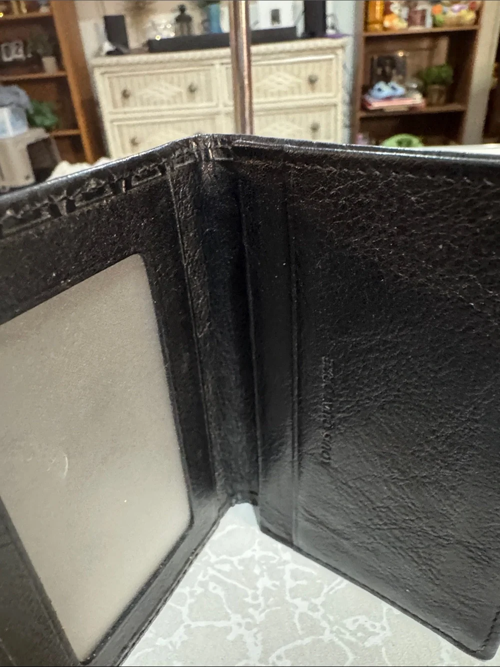Men's Embossed Leather Card & Key Holder - Black